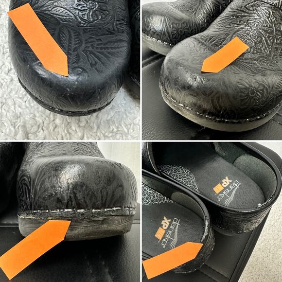 Dansko XP 2.0 Leather Floral Tooled Clogs Black Comfort Shoes Women’s Sz: 37 - Picture 5 of 9